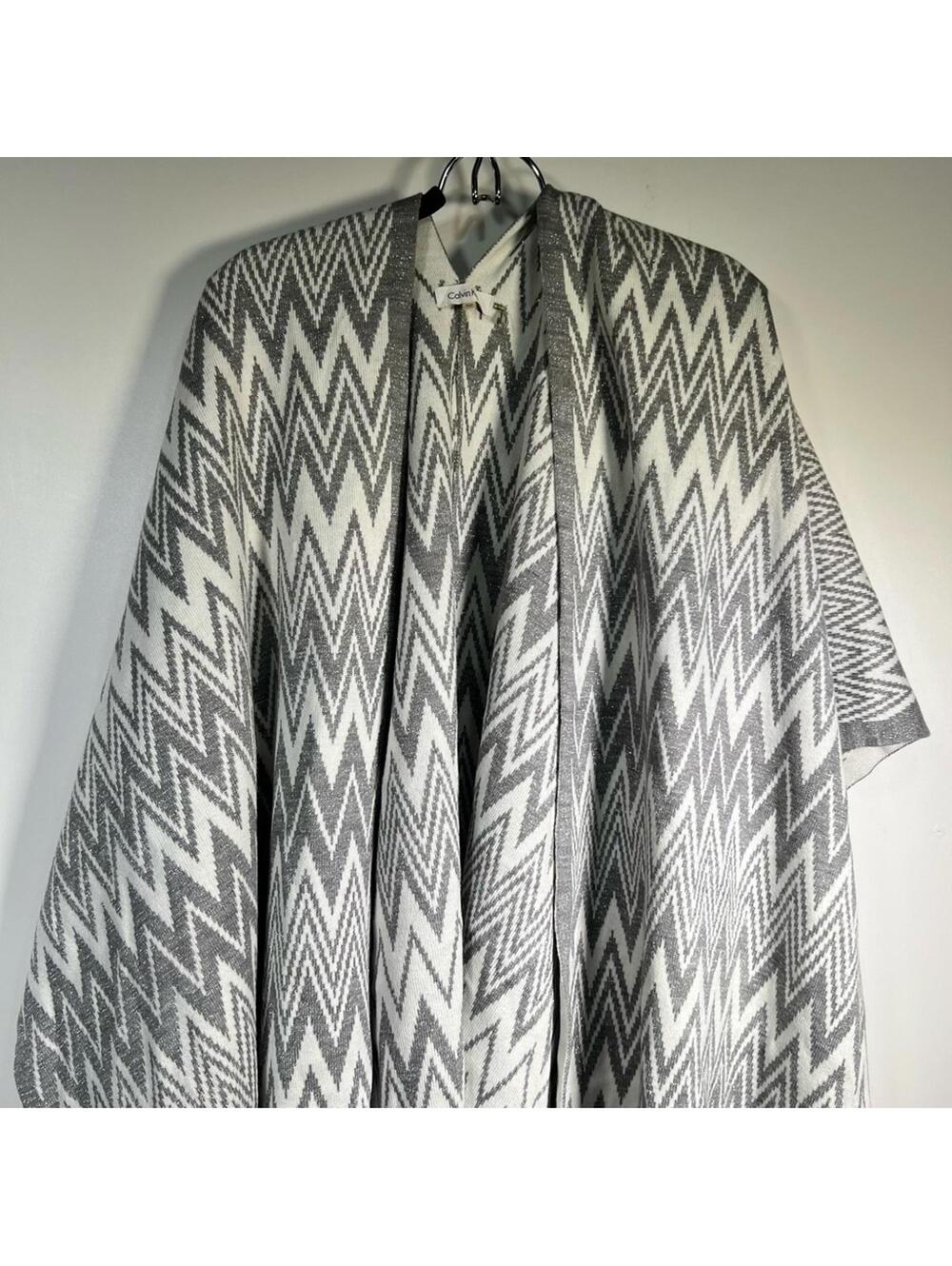 Calvin Klein Gray and White Poncho